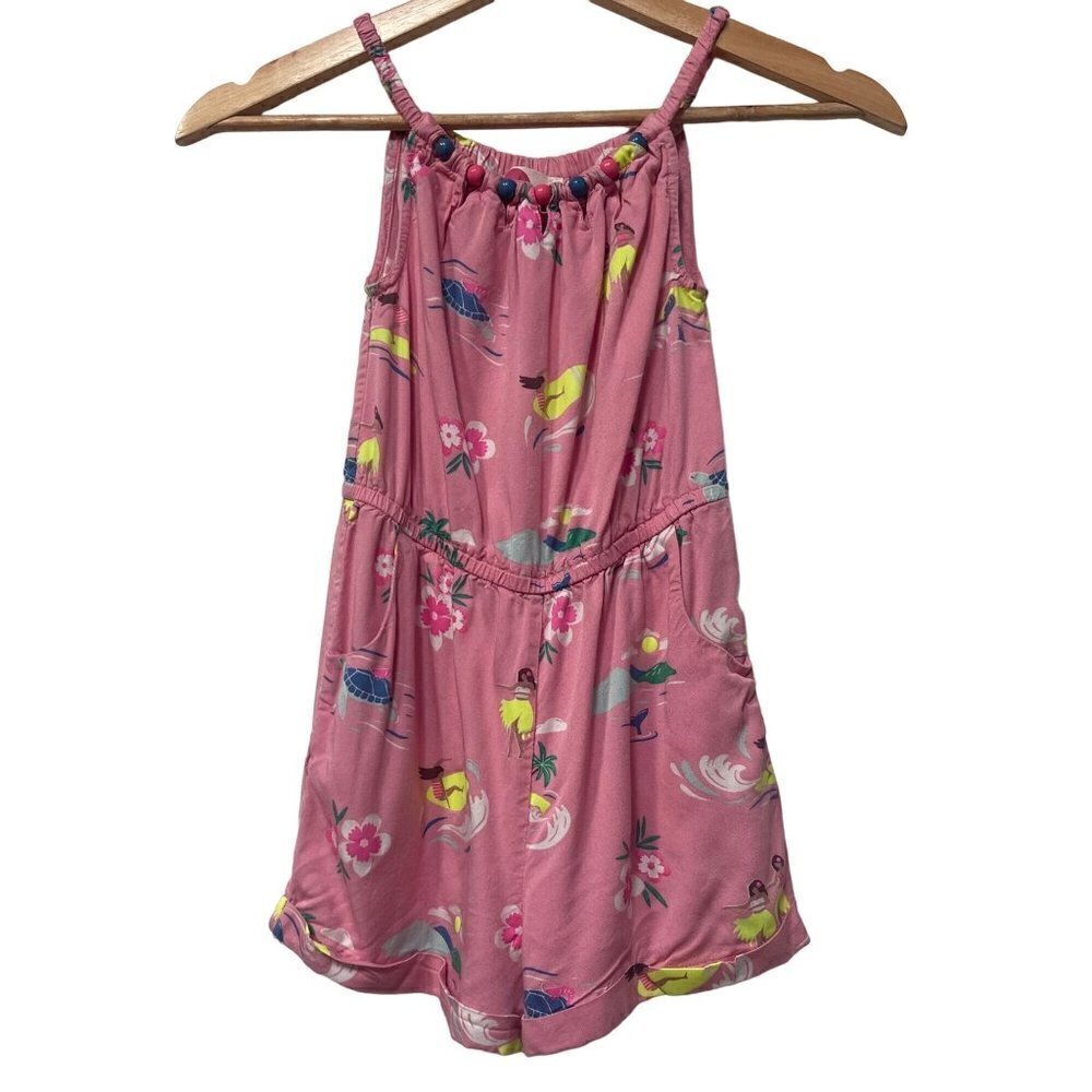Boden Pink Floral Hawaiian Pull On Romper with Pockets Girls Size 5-6y